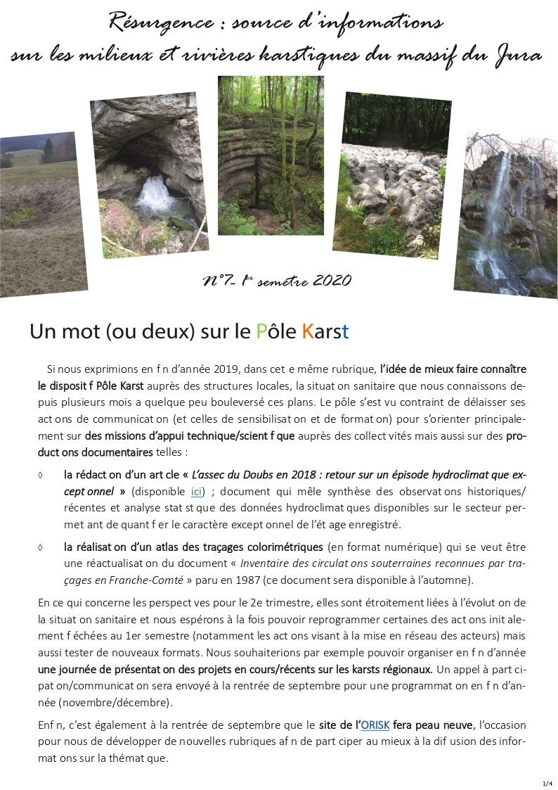 Newsletter Résurgence 1er sem 2020